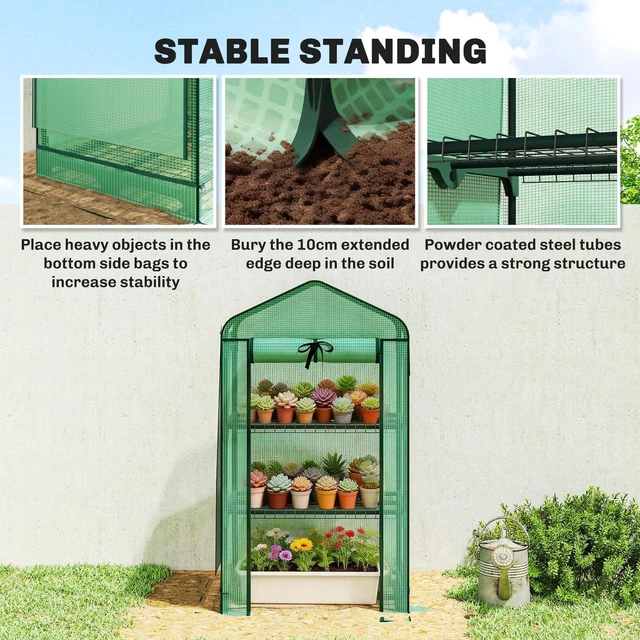 Alt view image 6 of 7 - Mini Greenhouse with Screen Roof, Portable Small Greenhouse, Green