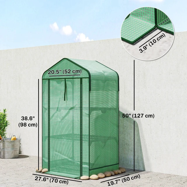 Alt view image 4 of 7 - Mini Greenhouse with Screen Roof, Portable Small Greenhouse, Green