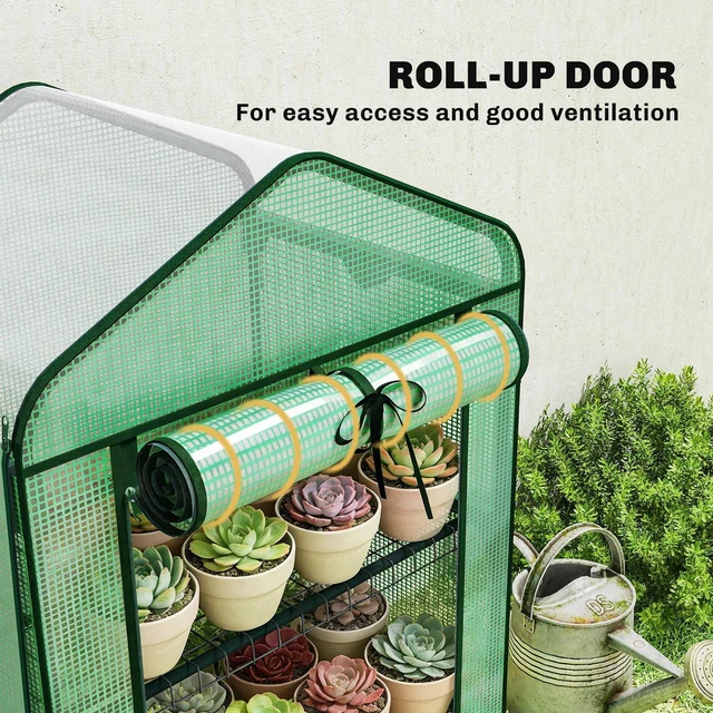 Alt view image 3 of 7 - Mini Greenhouse with Screen Roof, Portable Small Greenhouse, Green