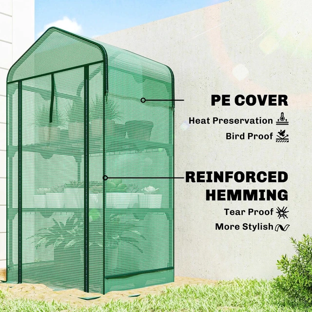 Alt view image 5 of 7 - Mini Greenhouse with Screen Roof, Portable Small Greenhouse, Green