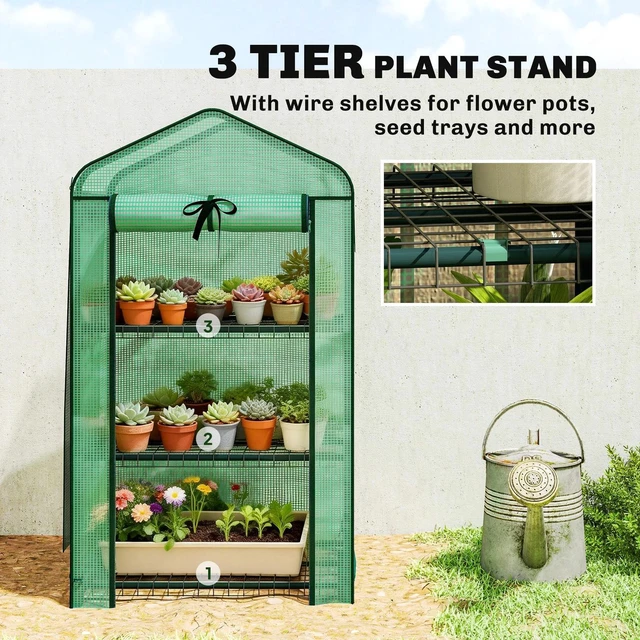 Alt view image 2 of 7 - Mini Greenhouse with Screen Roof, Portable Small Greenhouse, Green