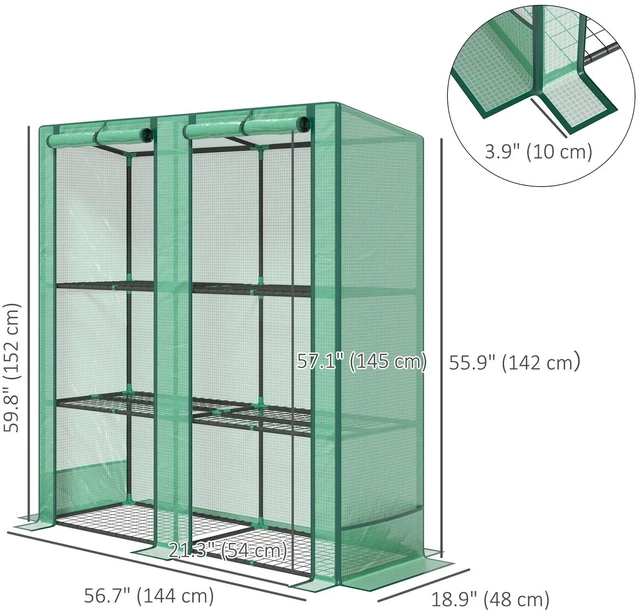 Alt view image 7 of 7 - Lean-to Mini Greenhouse with 3 Tier Shelves, Green