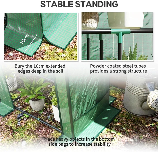 Alt view image 6 of 7 - Lean-to Mini Greenhouse with 3 Tier Shelves, Green