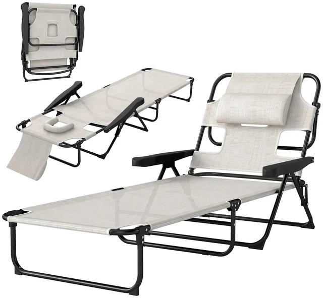 Main image of Folding Lounge Chair w/ Reclining Back, Tanning Chair, Dark Blue