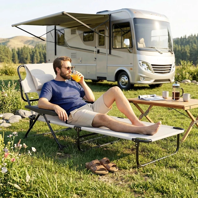 Alt view image 7 of 7 - Folding Lounge Chair w/ Reclining Back, Tanning Chair, Dark Blue