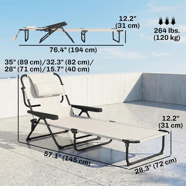 Alt view image 2 of 7 - Folding Lounge Chair w/ Reclining Back, Tanning Chair, Dark Blue