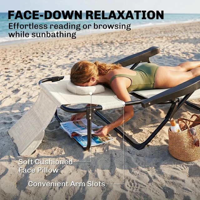 Alt view image 5 of 7 - Folding Lounge Chair w/ Reclining Back, Tanning Chair, Dark Blue