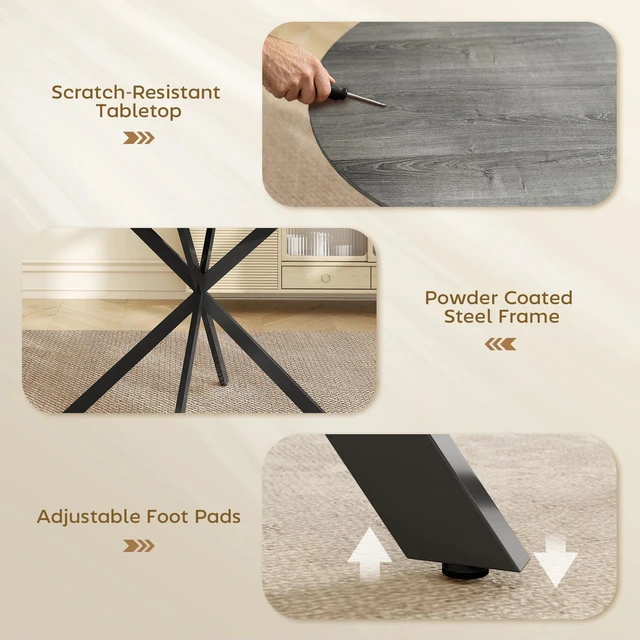 Alt view image 5 of 7 - 40" Round Dining Table for 4 Kitchen Table with Steel Legs, Distressed Grey