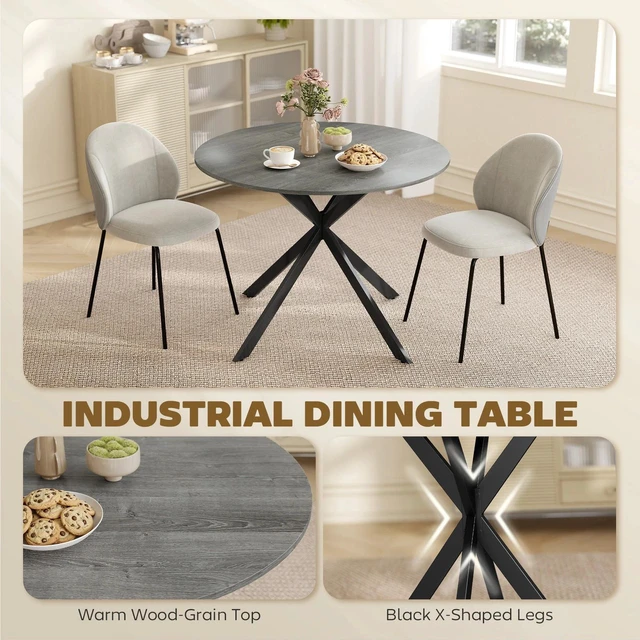 Alt view image 4 of 7 - 40" Round Dining Table for 4 Kitchen Table with Steel Legs, Distressed Grey