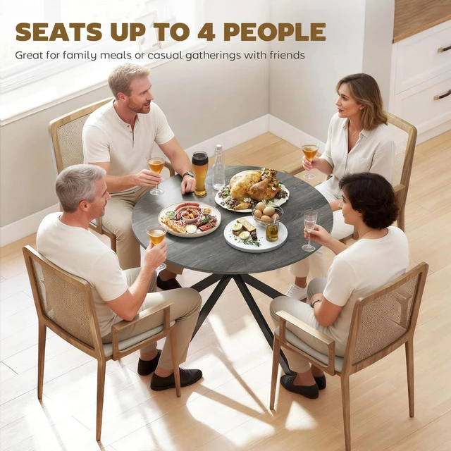 Alt view image 6 of 7 - 40" Round Dining Table for 4 Kitchen Table with Steel Legs, Distressed Grey