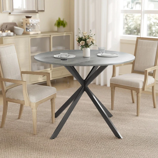 Alt view image 3 of 7 - 40" Round Dining Table for 4 Kitchen Table with Steel Legs, Distressed Grey