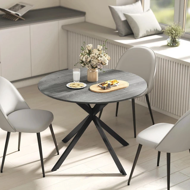 Alt view image 7 of 7 - 40" Round Dining Table for 4 Kitchen Table with Steel Legs, Distressed Grey