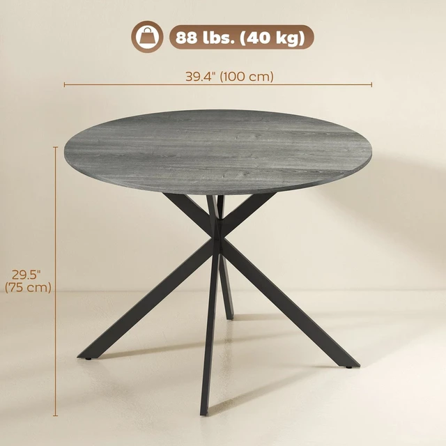 Alt view image 2 of 7 - 40" Round Dining Table for 4 Kitchen Table with Steel Legs, Distressed Grey