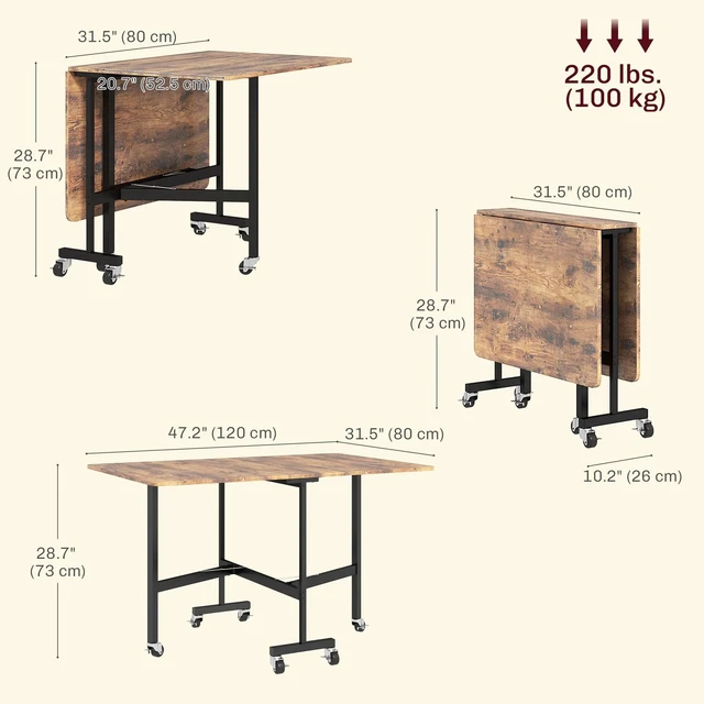 Alt view image 2 of 7 - Mobile Drop Leaf Table, Folding Kitchen Table with 6 Wheels, White