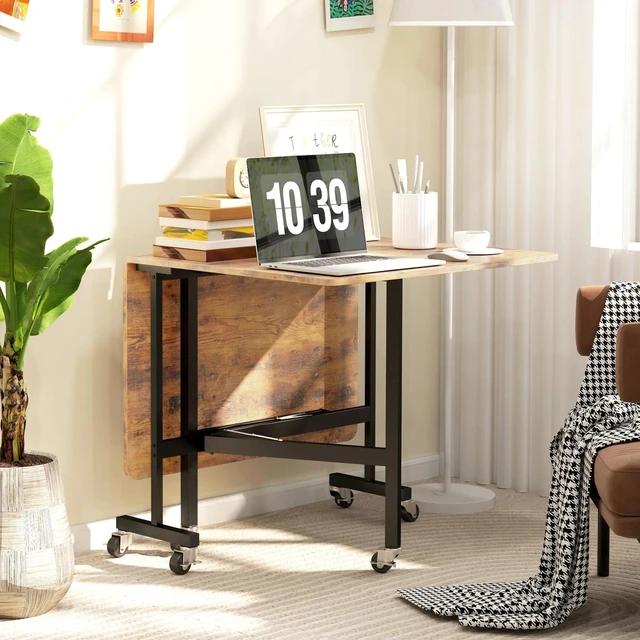 Alt view image 3 of 7 - Mobile Drop Leaf Table, Folding Kitchen Table with 6 Wheels, White