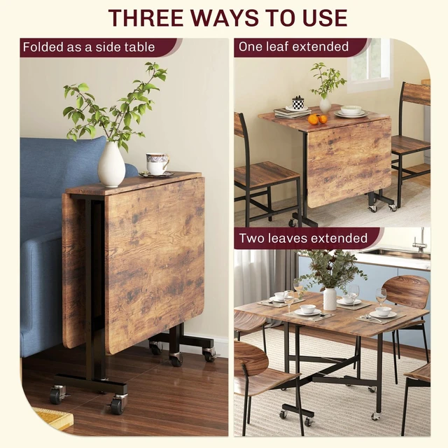 Alt view image 4 of 7 - Mobile Drop Leaf Table, Folding Kitchen Table with 6 Wheels, White