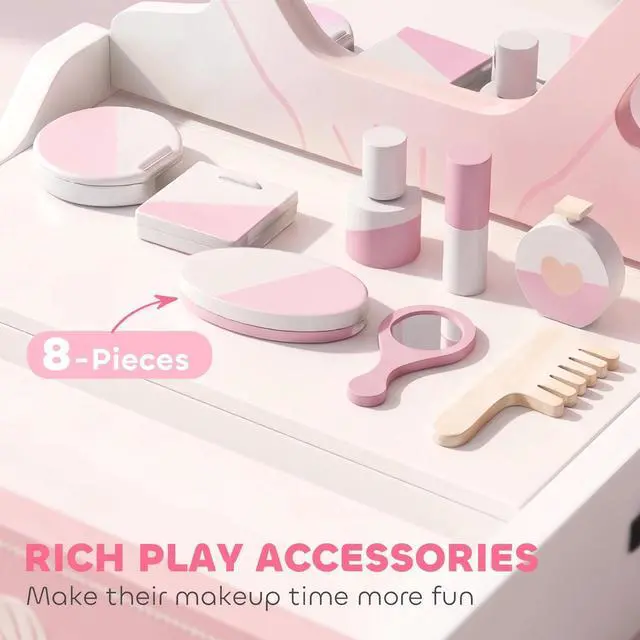 Alt view image 6 of 7 - Kids Vanity Makeup Set with Lights, Mirror, 8 Pcs Accessories