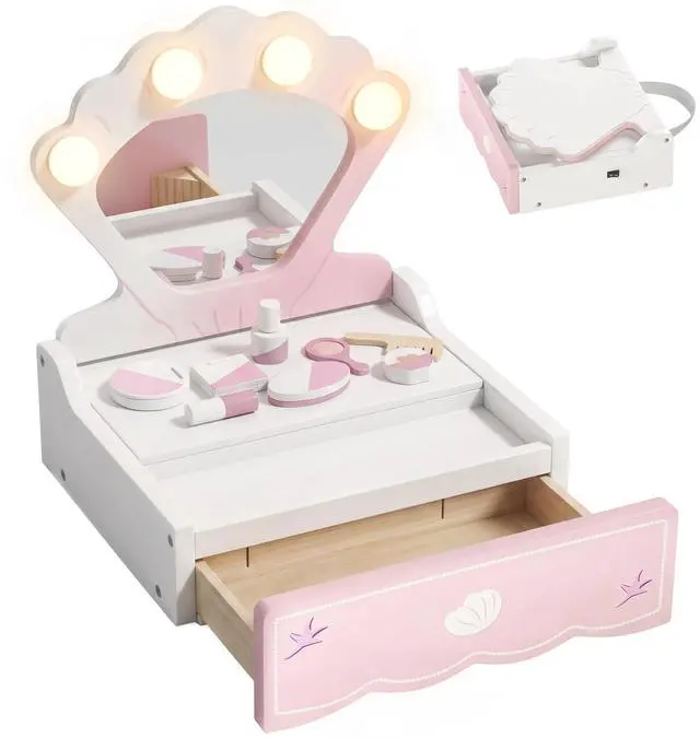 Main image of Kids Vanity Makeup Set with Lights, Mirror, 8 Pcs Accessories