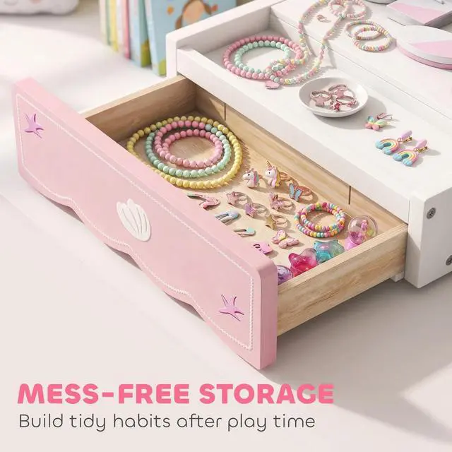 Alt view image 2 of 7 - Kids Vanity Makeup Set with Lights, Mirror, 8 Pcs Accessories