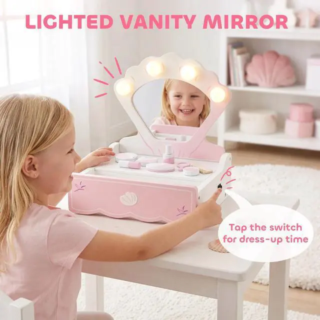 Alt view image 3 of 7 - Kids Vanity Makeup Set with Lights, Mirror, 8 Pcs Accessories