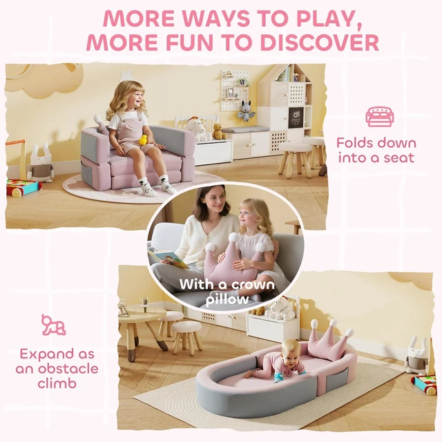 Alt view image 7 of 7 - 3-in-1 Convertible Soft Play Set with Crown Cushion for Toddlers, Pink