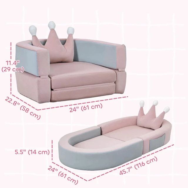 Alt view image 2 of 7 - 3-in-1 Convertible Soft Play Set with Crown Cushion for Toddlers, Pink