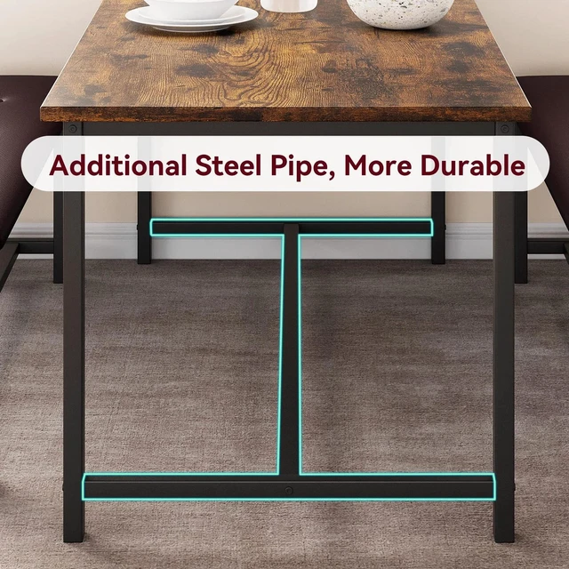 Alt view image 5 of 7 - 44IN Dining Table Set 4-6 Persons Wooden with 2 Upholstered Benches SpaceSaving