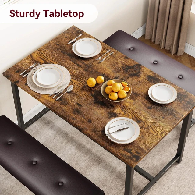 Alt view image 2 of 7 - 44IN Dining Table Set 4-6 Persons Wooden with 2 Upholstered Benches SpaceSaving
