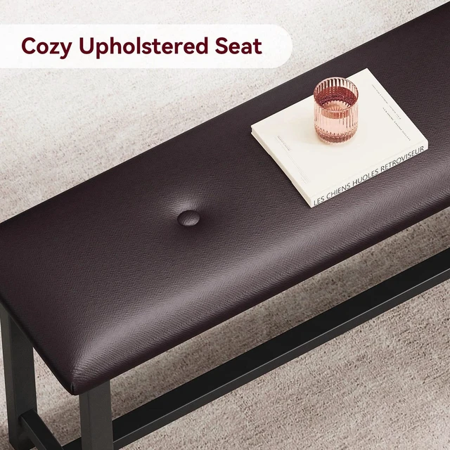 Alt view image 6 of 7 - 44IN Dining Table Set 4-6 Persons Wooden with 2 Upholstered Benches SpaceSaving