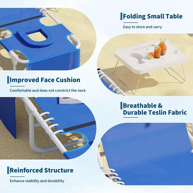 Alt view image 4 of 7 - Tanning Chair 3in1 Face Hole Folding Table 5Recline Patio Garden Pool