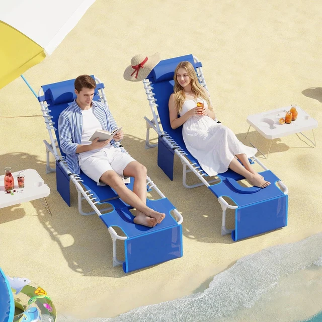 Alt view image 6 of 7 - Tanning Chair 3in1 Face Hole Folding Table 5Recline Patio Garden Pool