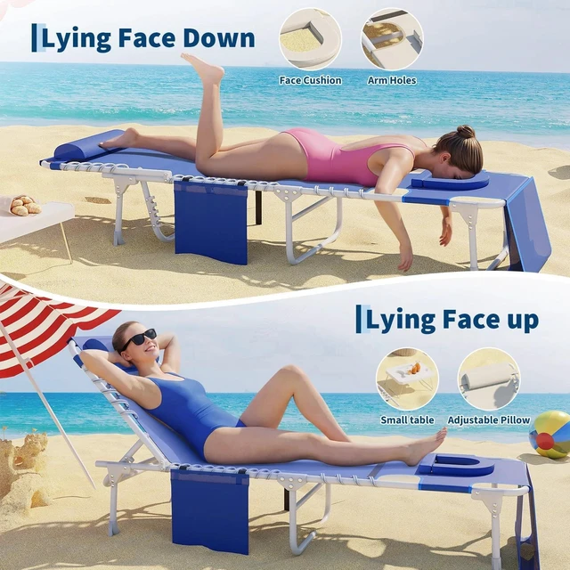 Alt view image 2 of 7 - Tanning Chair 3in1 Face Hole Folding Table 5Recline Patio Garden Pool