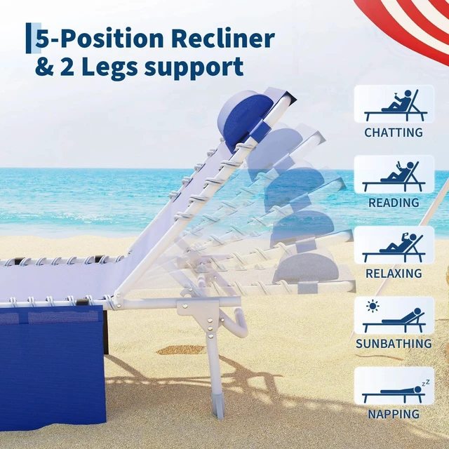 Alt view image 3 of 7 - Tanning Chair 3in1 Face Hole Folding Table 5Recline Patio Garden Pool