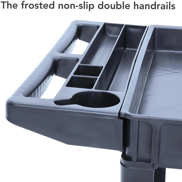 Alt view image 3 of 7 - Plastic Rolling Utility Cart 2Shelf 500Lbs Brake Wheel Garage Cleaning