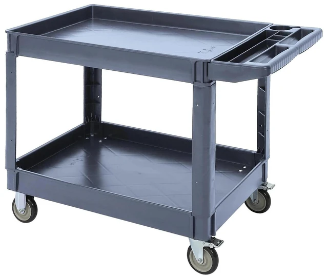Main image of Plastic Rolling Utility Cart 2Shelf 500Lbs Brake Wheel Garage Cleaning