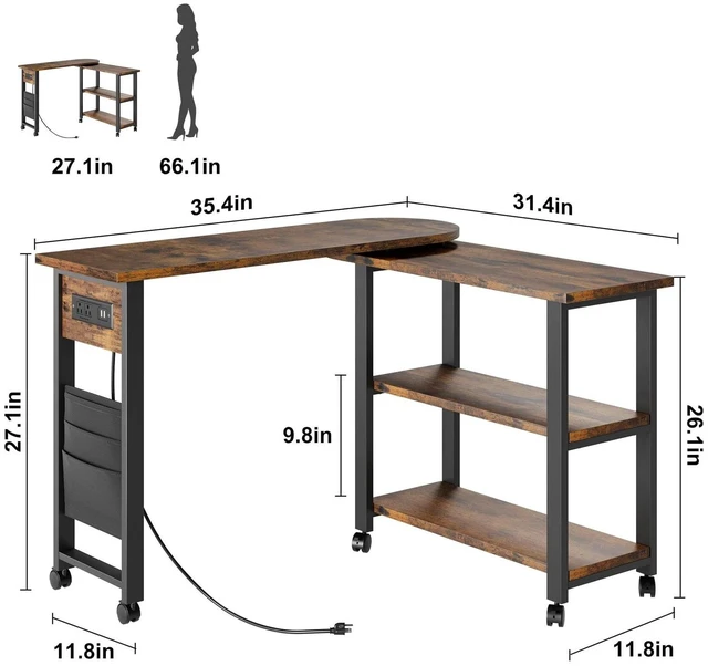 Alt view image 6 of 7 - 360 Swivel Sofa Side Table Charging Station 2Tier Lockable Wheels Storage