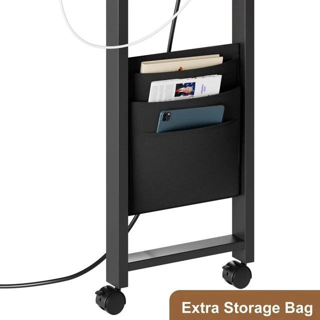 Alt view image 7 of 7 - 360 Swivel Sofa Side Table Charging Station 2Tier Lockable Wheels Storage