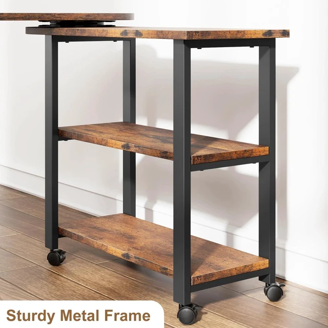 Alt view image 4 of 7 - 360 Swivel Sofa Side Table Charging Station 2Tier Lockable Wheels Storage