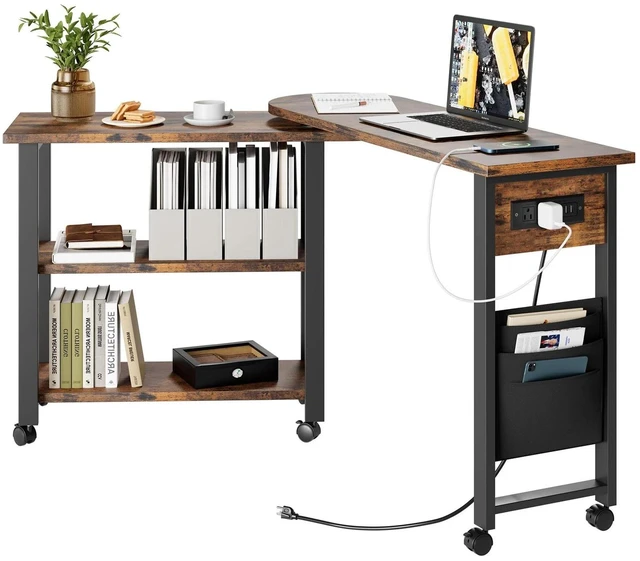 Alt view image 2 of 7 - 360 Swivel Sofa Side Table Charging Station 2Tier Lockable Wheels Storage