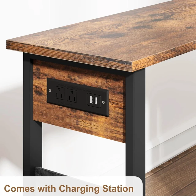 Alt view image 3 of 7 - 360 Swivel Sofa Side Table Charging Station 2Tier Lockable Wheels Storage