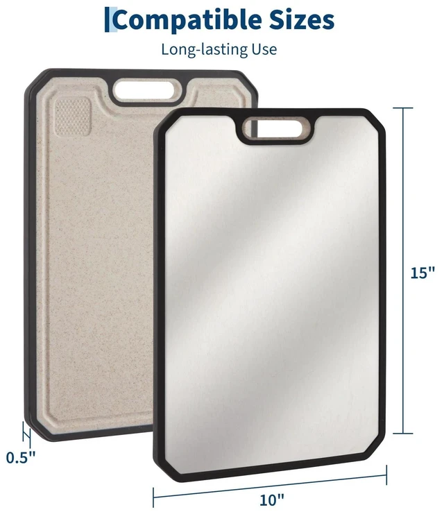 Alt view image 2 of 7 - Double-Sided 304 Stainless Cutting Board Large Juice Groove Handle Dishwasher