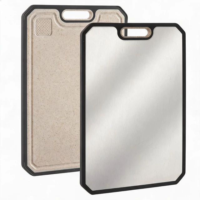 Main image of Double-Sided 304 Stainless Cutting Board Large Juice Groove Handle Dishwasher