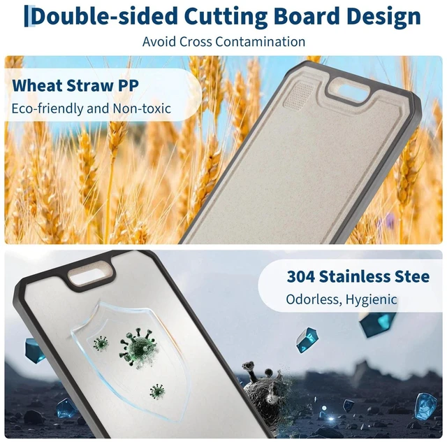 Alt view image 7 of 7 - Double-Sided 304 Stainless Cutting Board Large Juice Groove Handle Dishwasher