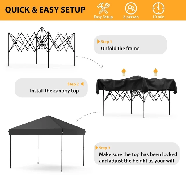 Alt view image 4 of 5 - 10x10 Pop Up Canopy Tent Waterproof One-Push Adjustable Heights Oxford Fabric