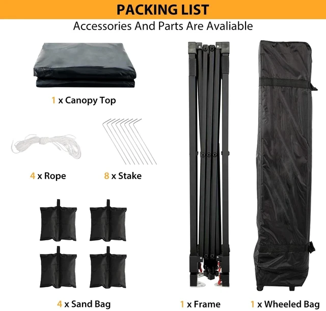 Alt view image 2 of 5 - 10x10 Pop Up Canopy Tent Waterproof One-Push Adjustable Heights Oxford Fabric