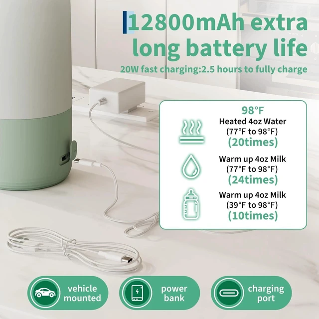 Alt view image 2 of 7 - 17oz Portable Travel Bottle Warmer with LED Adjustable Temp & USB-C Fast Charge