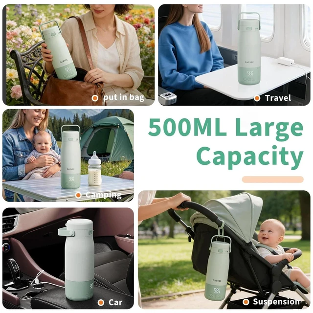 Alt view image 6 of 7 - 17oz Portable Travel Bottle Warmer with LED Adjustable Temp & USB-C Fast Charge