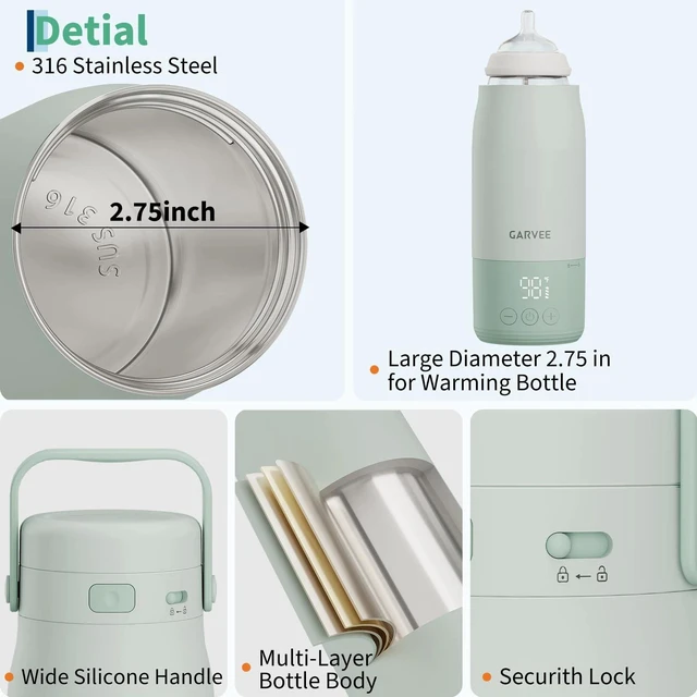 Alt view image 7 of 7 - 17oz Portable Travel Bottle Warmer with LED Adjustable Temp & USB-C Fast Charge