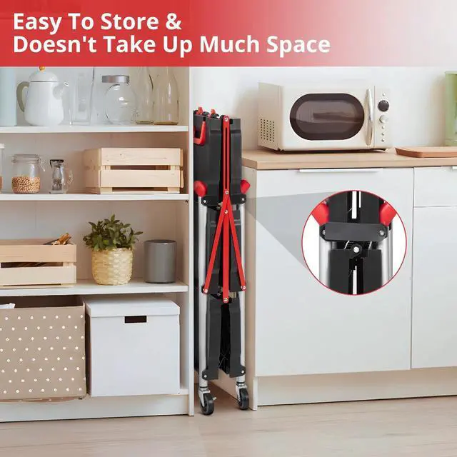 Alt view image 6 of 7 - 3-Tier Folding Utility Cart with Wheels Handle Portable Folding Service Cart