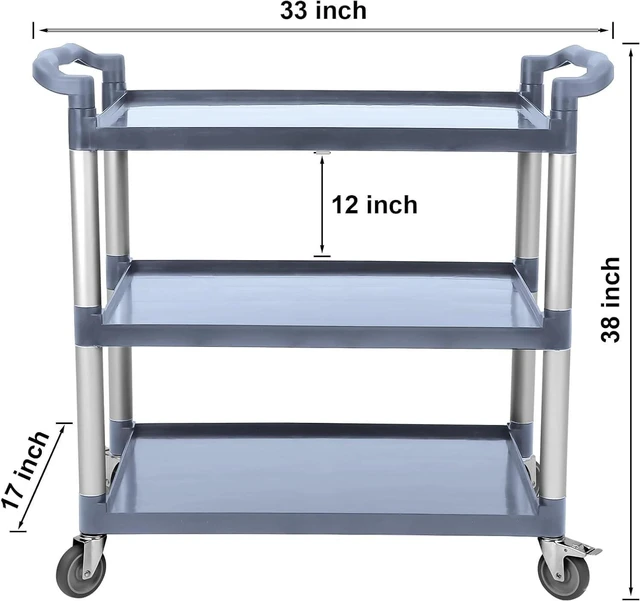 Alt view image 6 of 6 - Utility Service Cart with Wheels 3-Tier Food Service Cart 360lbs Capacity